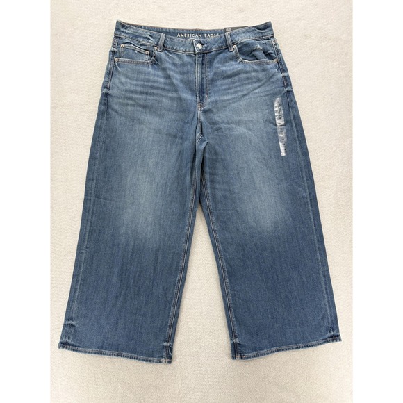 American Eagle Jeans Womens 16 Short Blue Low-Rise Baggy Wide Leg Stretch Dreamy - Picture 1 of 16